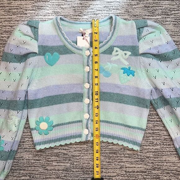 NWT LoveShackFancy Vesper Cropped Cardigan Mint Julep Multi Size Medium - Picture 11 of 16